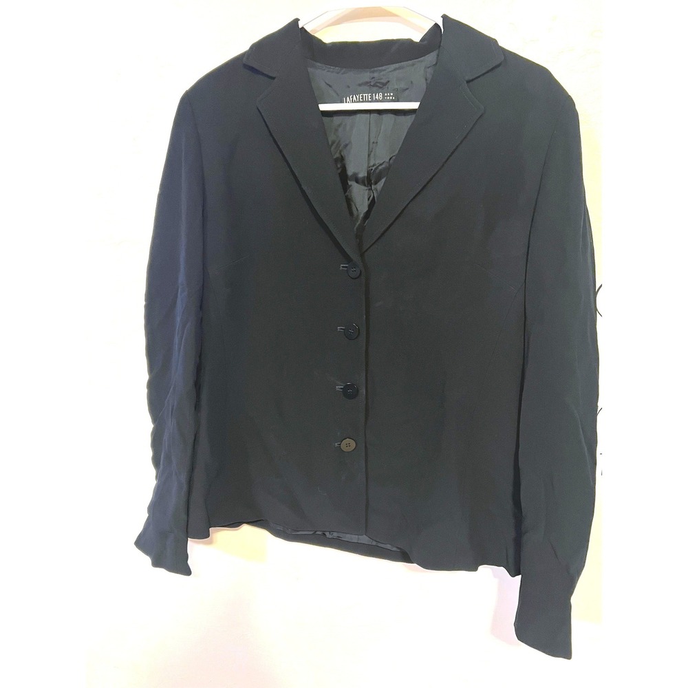 Lafayette 148 New York Black 4-Button Blazer Suit Jacket Size 10 Made in USA